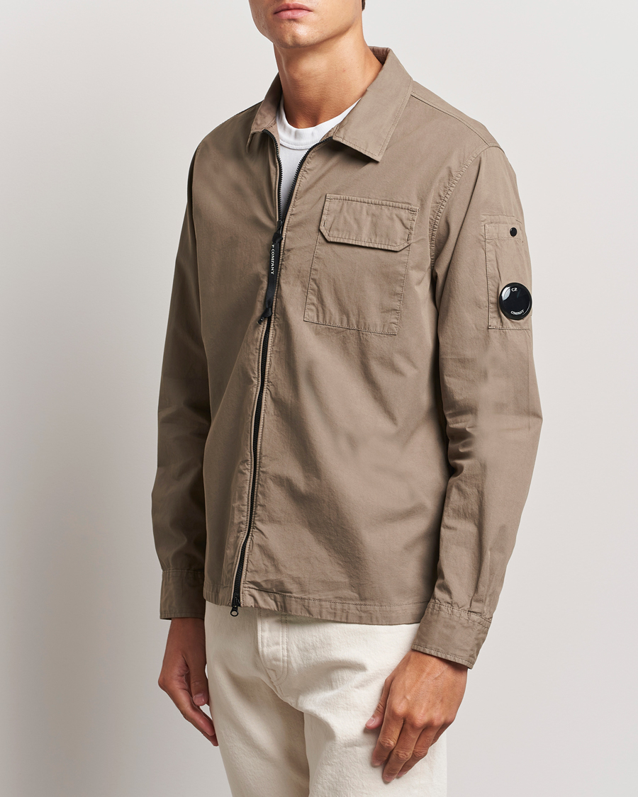 Men | Shirt Jackets | C.P. Company | Organic Cotton Gabardine Zip Overshirt Taupe