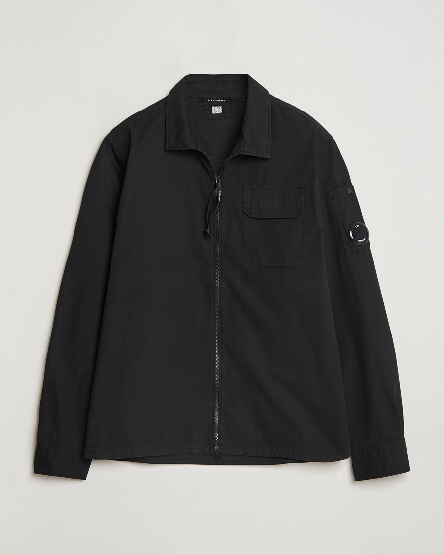 C.P. Company Garment Dyed Gabardine Zip Shirt Jacket Black at CareOfCarl.co