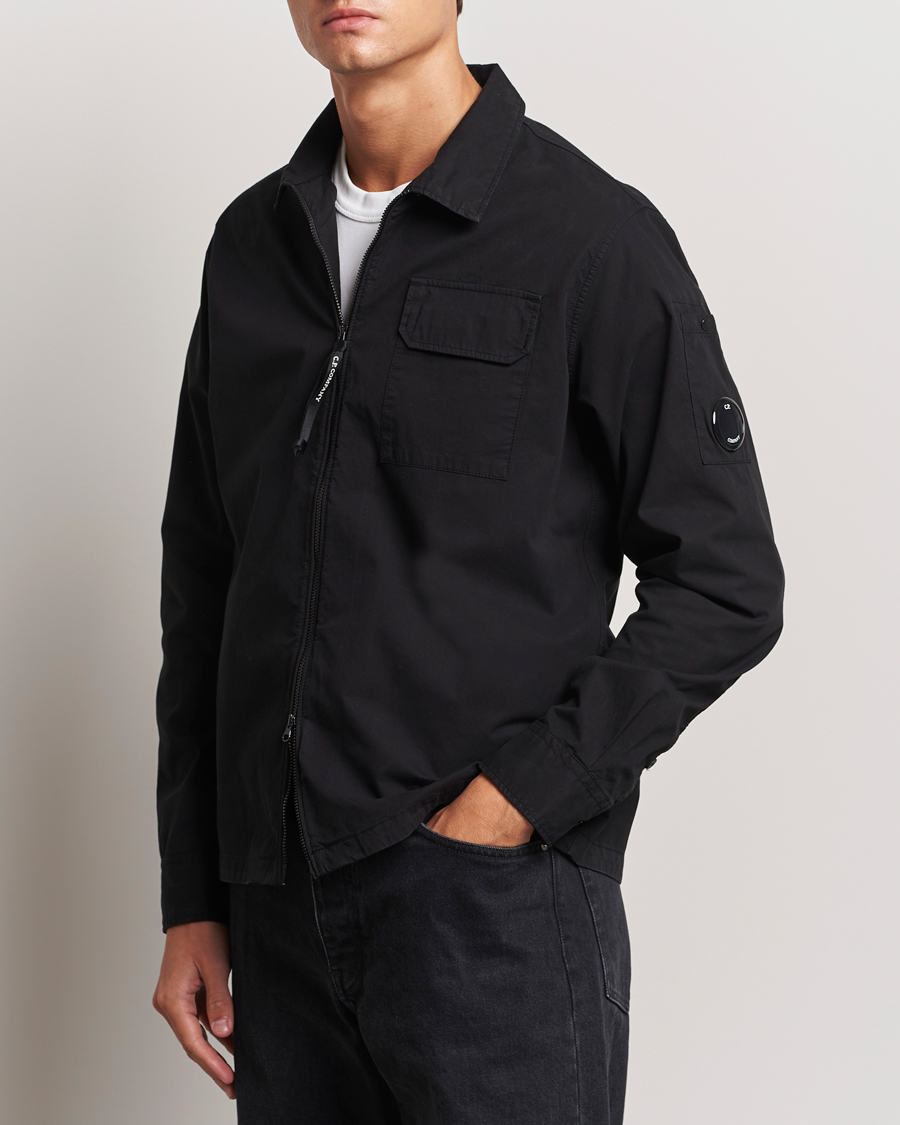 Men | Shirt Jackets | C.P. Company | Organic Cotton Gabardine Zip Overshirt Black