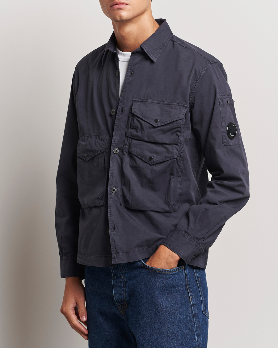 Men |  | C.P. Company | Organic Cotton Gabardine Pocket Overshirt Washed Blue