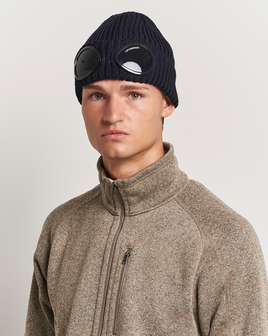 C.P. Company Knitted Merino Goggle Beanie Navy at CareOfCarl