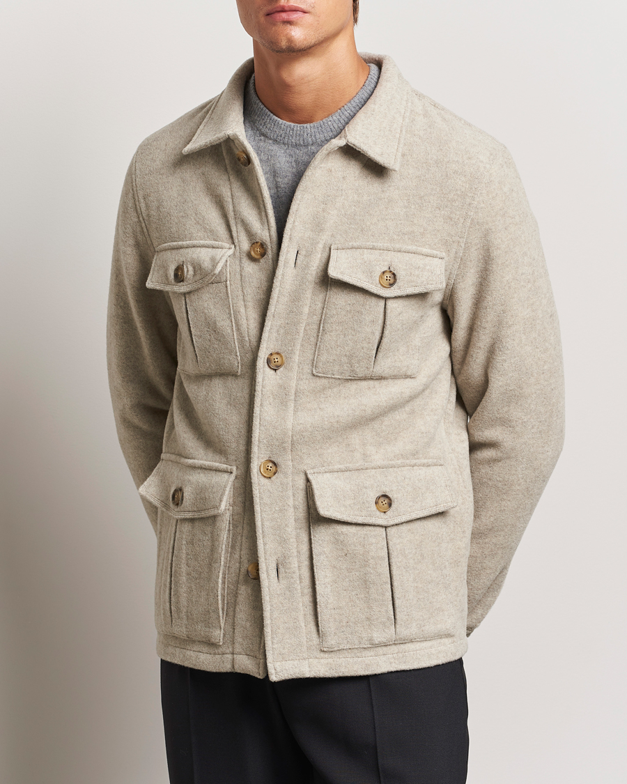 Men |  | Oscar Jacobson | Safari Wool Shirt Jacket Beige