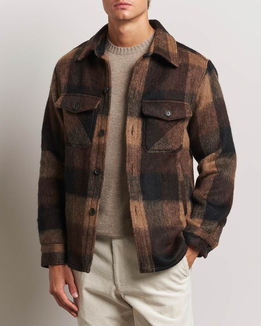 Men |  | Oscar Jacobson | Maverick Checked Shirt Jacket Brown