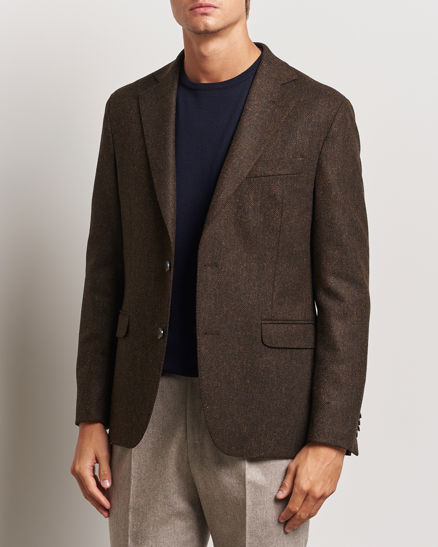 Men |  | Oscar Jacobson | Fogerty Moon Herringbone Tweed Blazer Brown