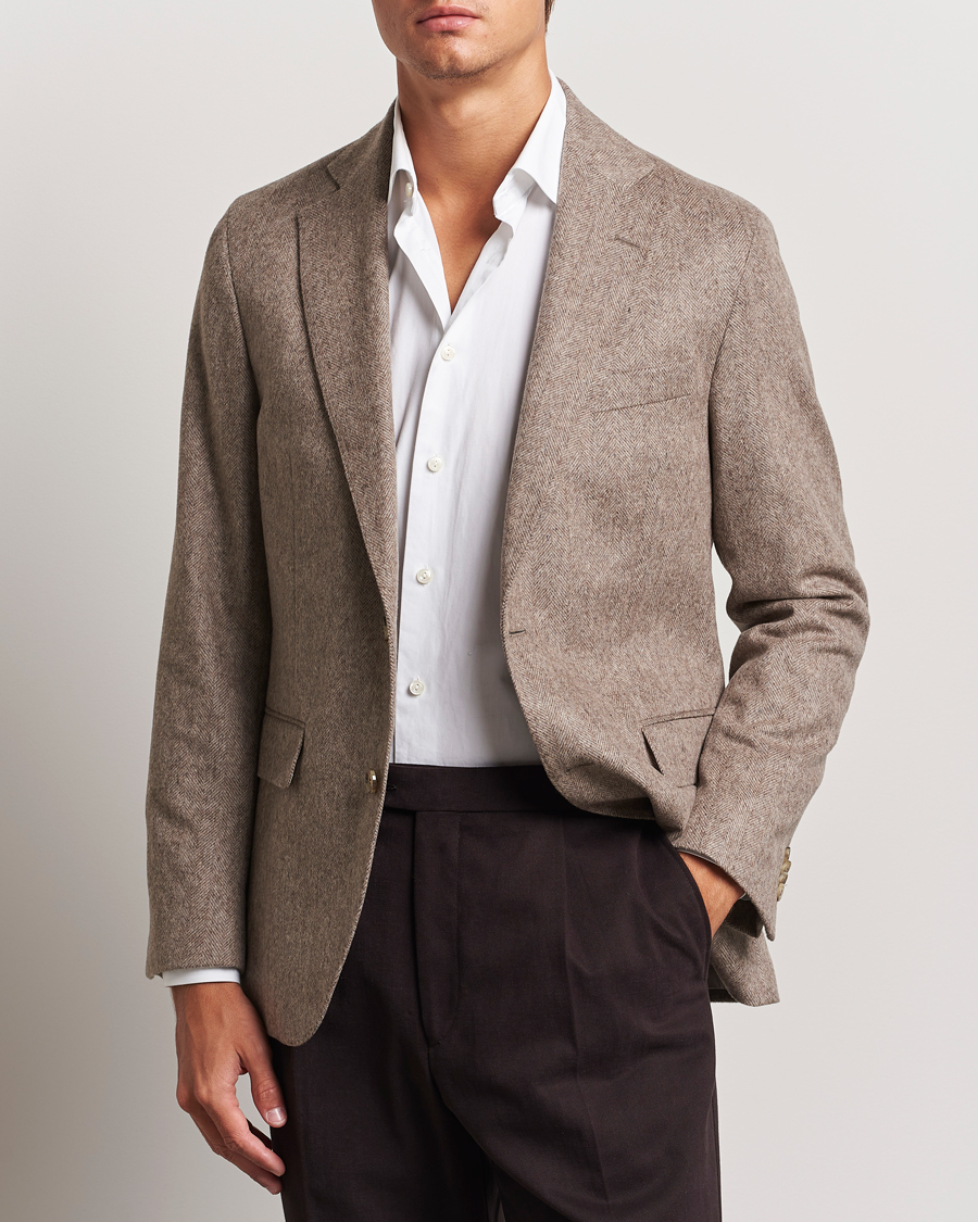 Men |  | Oscar Jacobson | Fogerty Herringbone Wool Blazer Beige