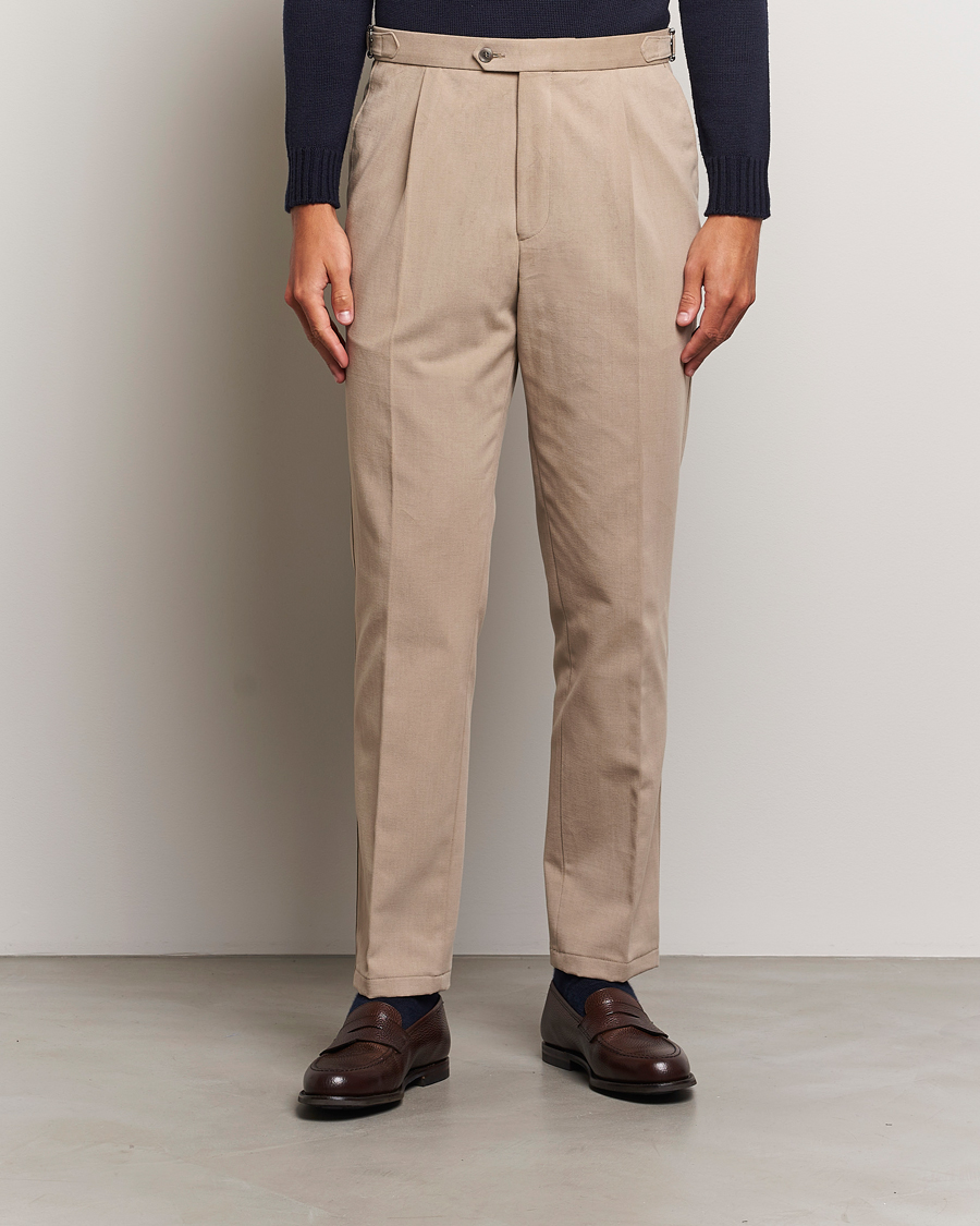 Men |  | Oscar Jacobson | Delon Brushed Cotton Trousers Beige