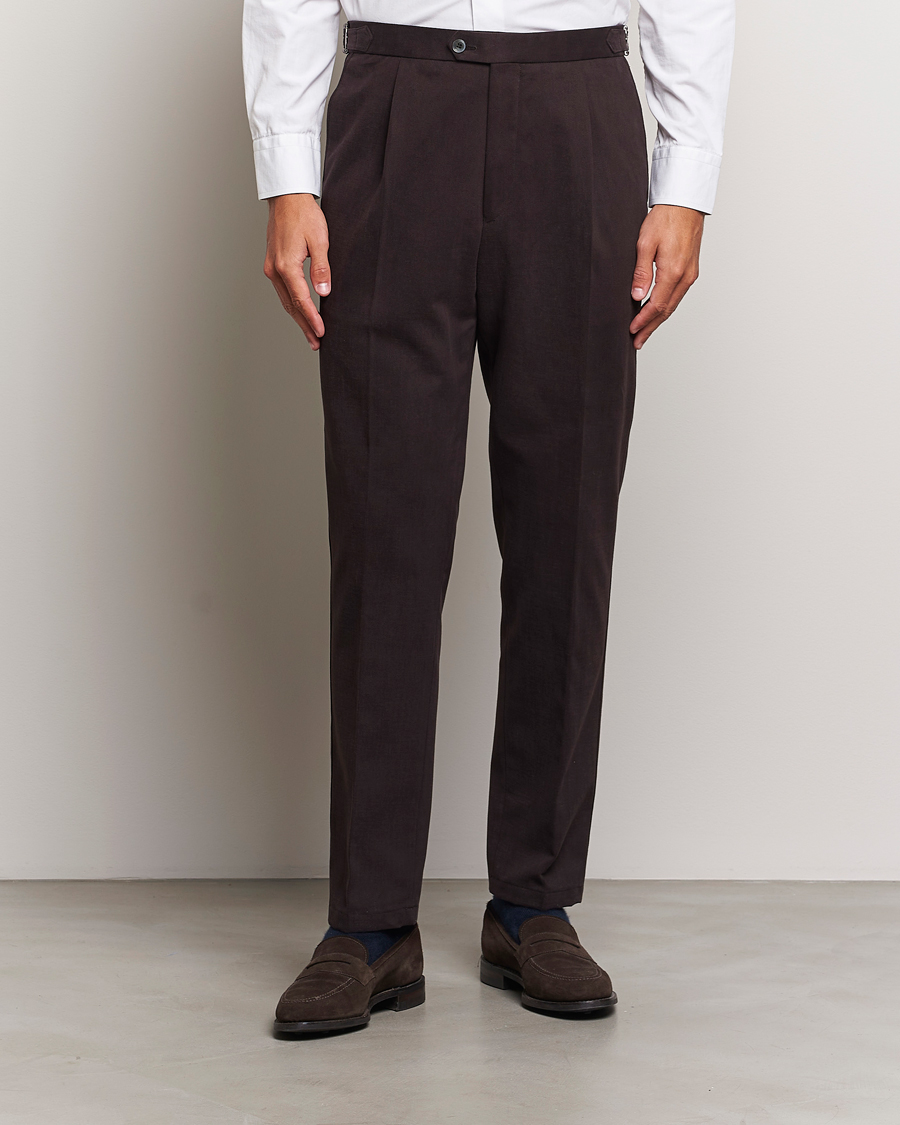 Men |  | Oscar Jacobson | Delon Brushed Cotton Trousers Brown