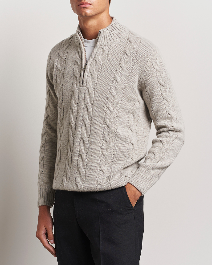 Men |  | Oscar Jacobson | Reine Heavy Cable Knitted Half Zip Beige