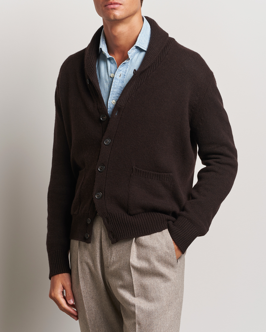 Men | Clothing | Oscar Jacobson | Aspen Heavy Knitted Cardigan Brown