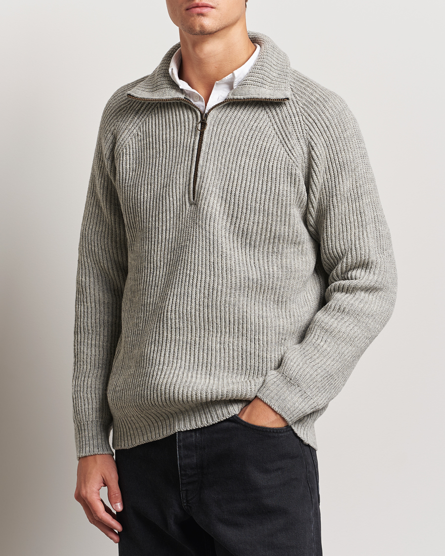 Men |  | Peregrine | Ford Knitted Wool Half Zip Light Grey