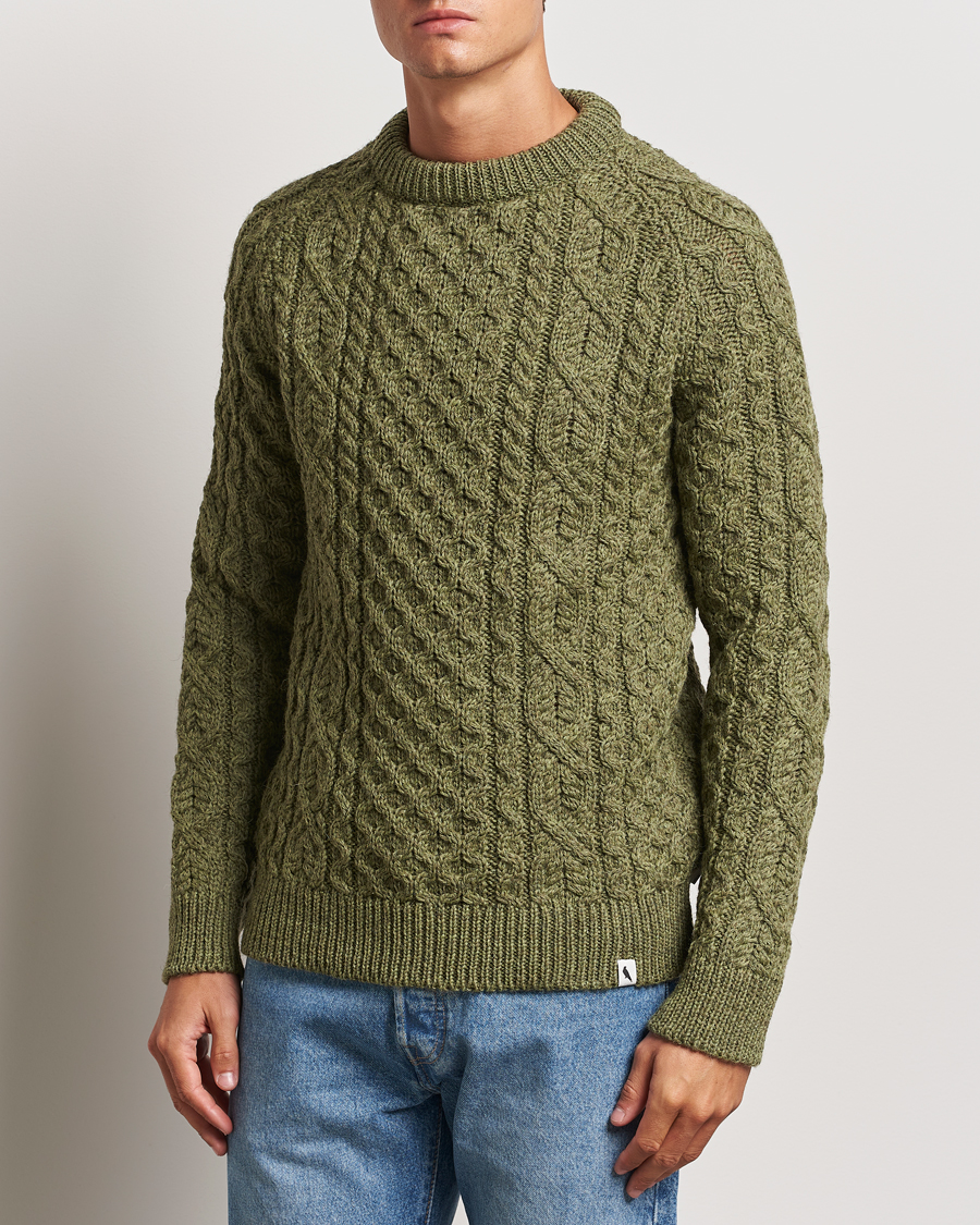 Men |  | Peregrine | Hudson Wool Aran Knitted Jumper Apple