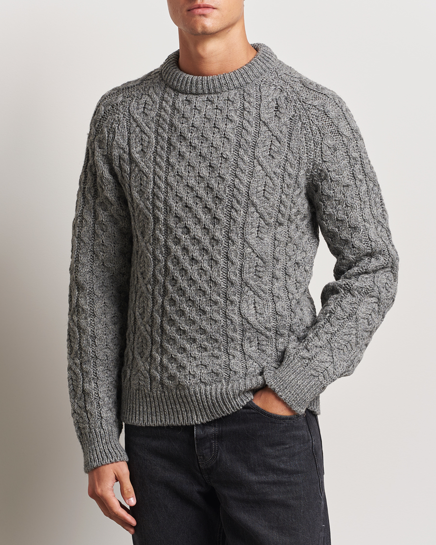 Men |  | Peregrine | Hudson Wool Aran Knitted Jumper Steel