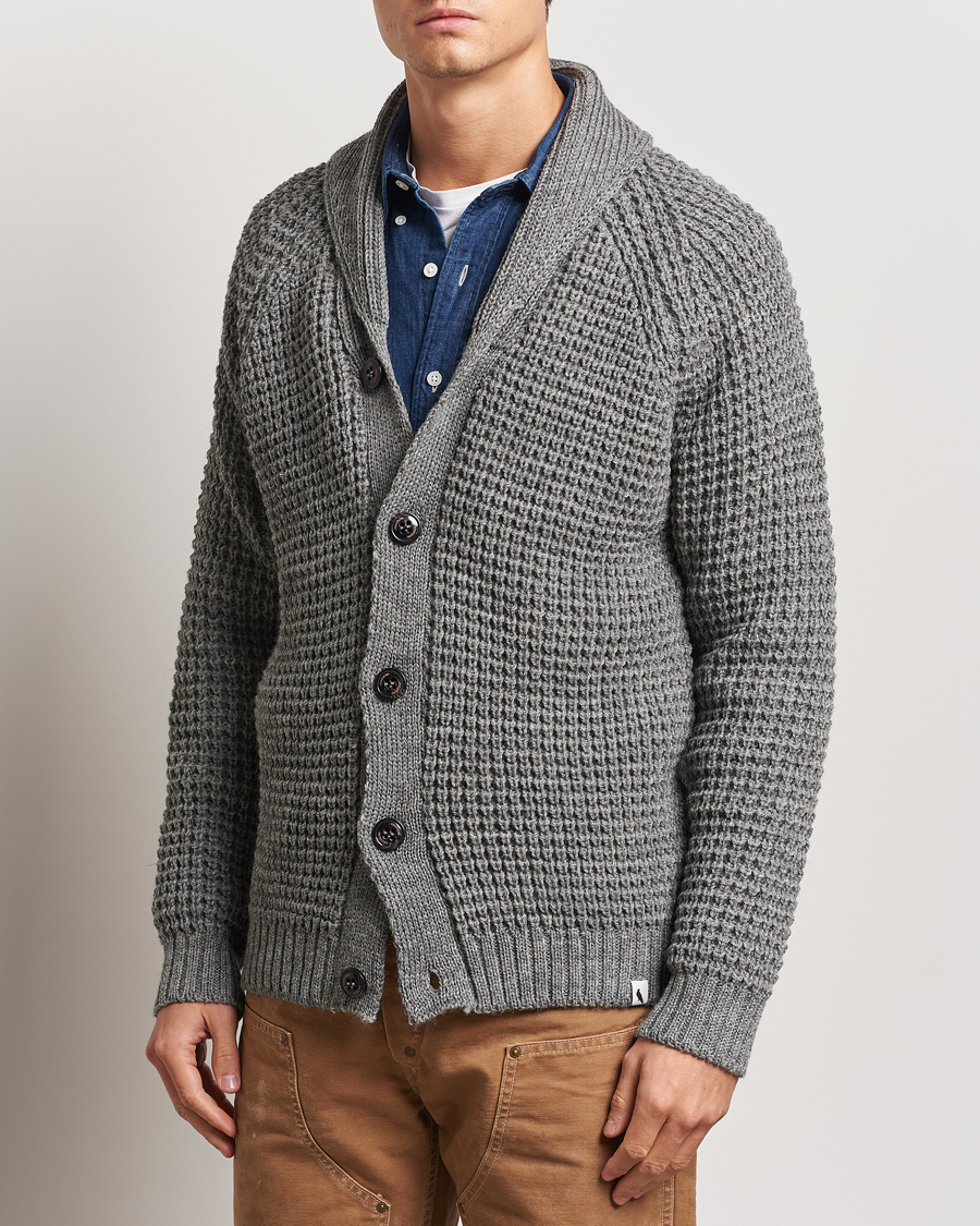 Men |  | Peregrine | Waffle Wool Shawl Cardigan Steel