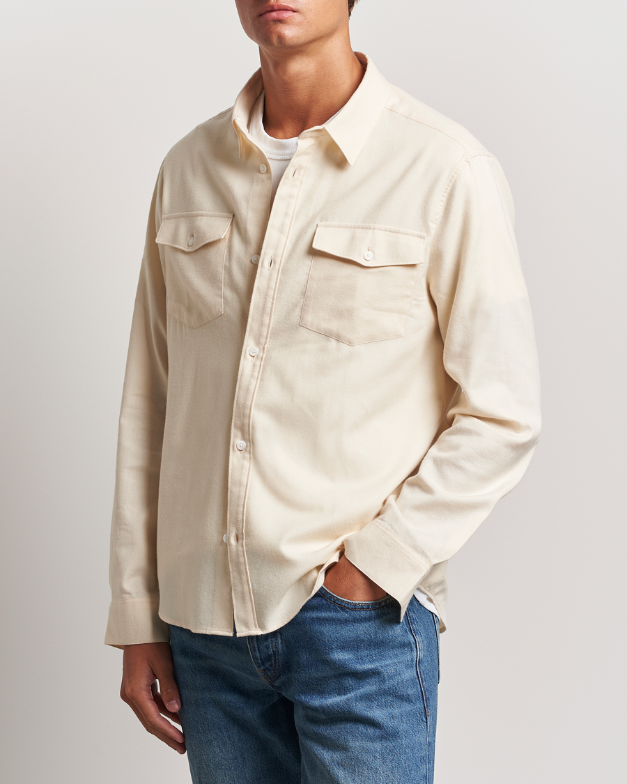 Men | Shirts | FRAME | Double Pocket Wool Blend Shirt Off White