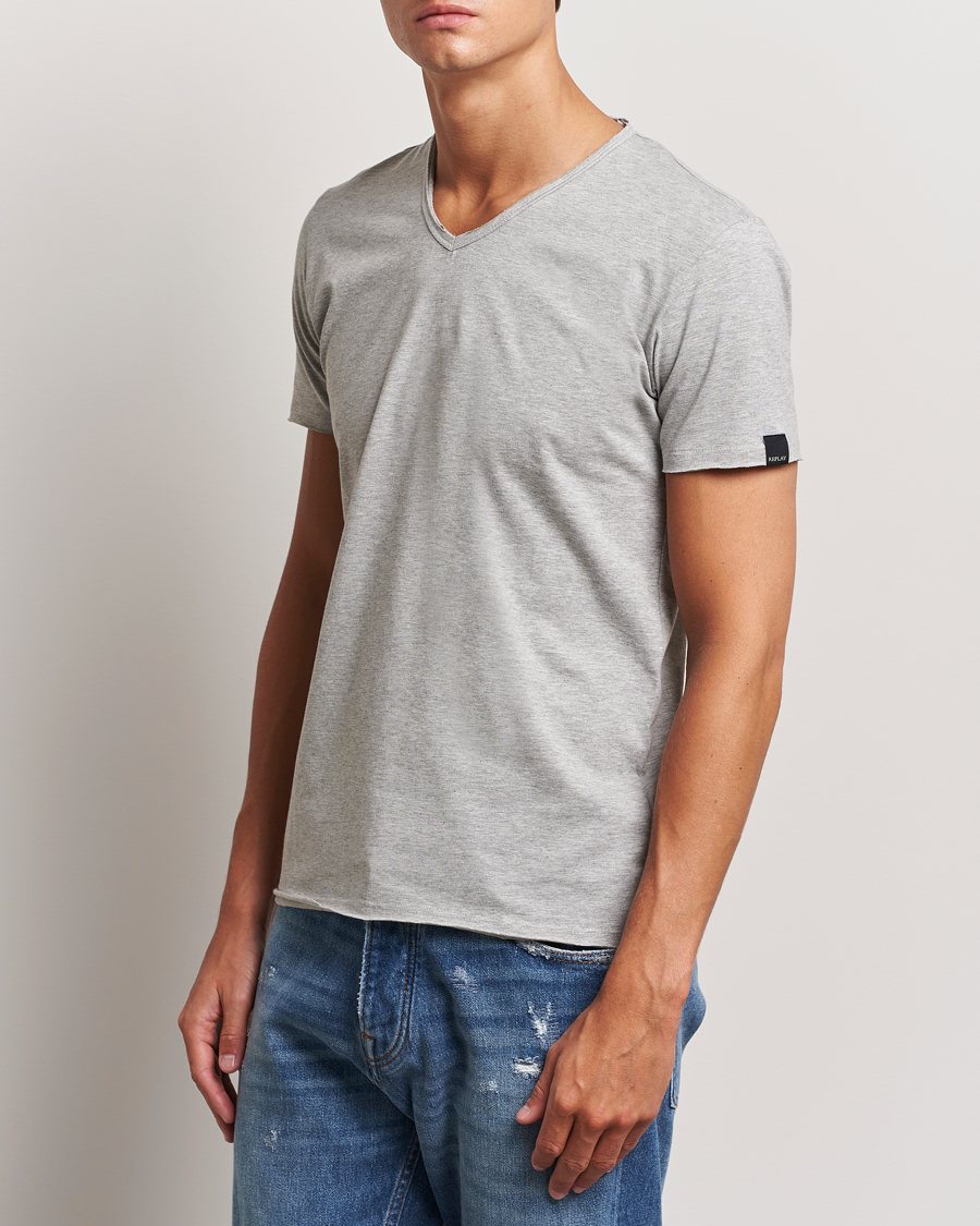 Men | Replay | Replay | V-Neck T-Shirt Light Grey Melange