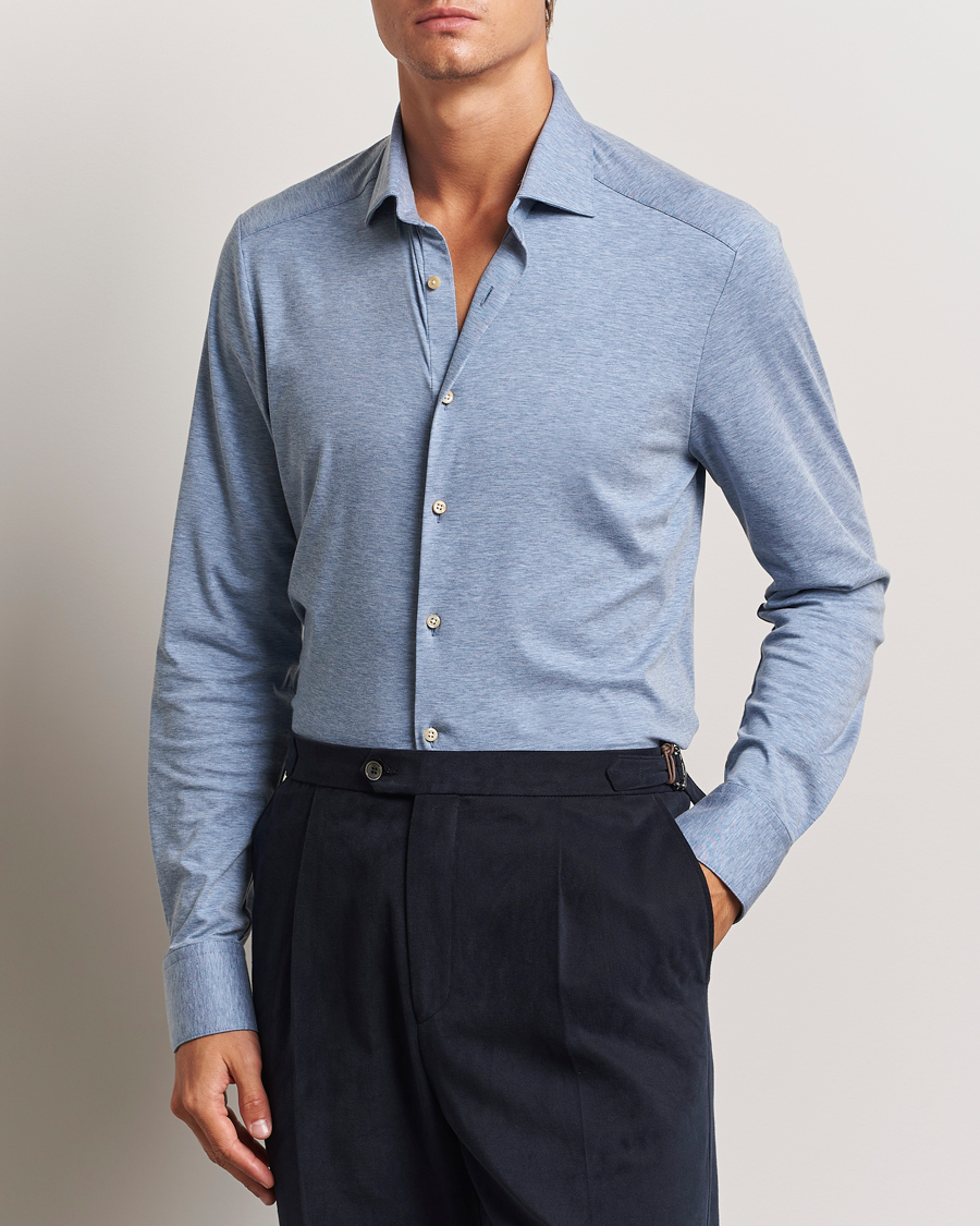 Men |  | Stenströms | Slimline 4-Way Stretch Jersey Shirt Blue