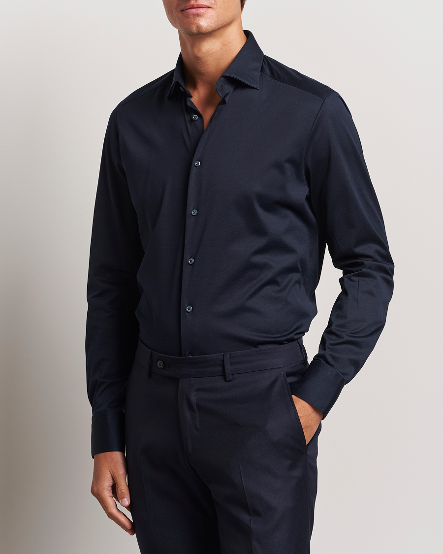 Men |  | Stenströms | Slimline Stretch Jersey Shirt Navy