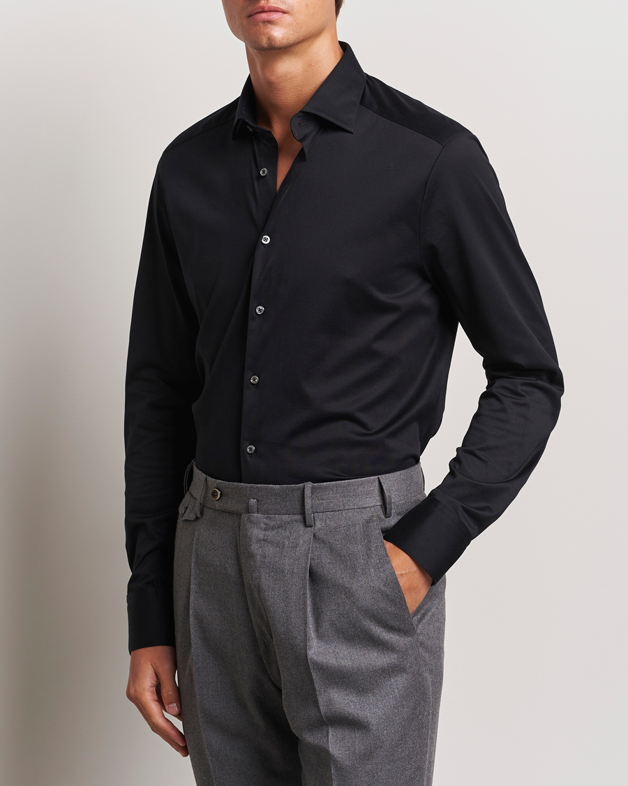 Men |  | Stenströms | Slimline Stretch Jersey Shirt Black