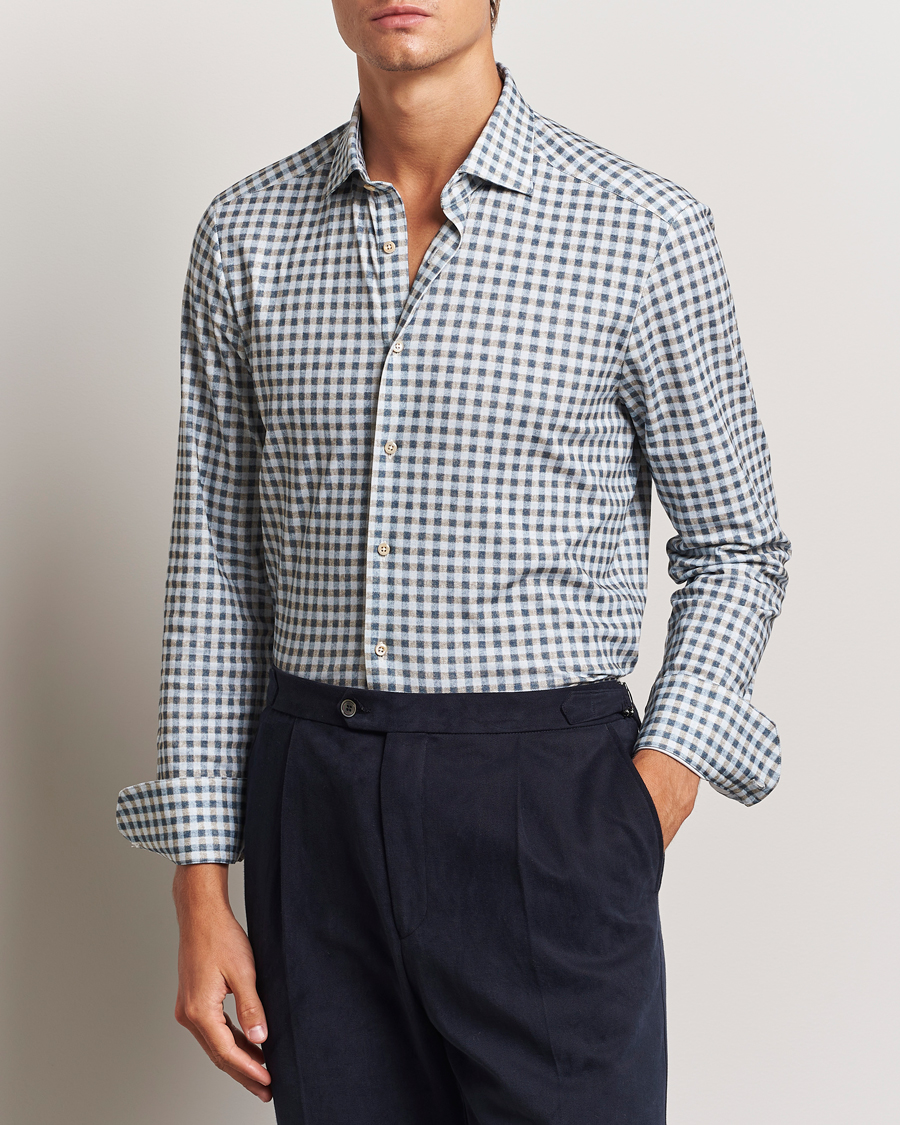 Men |  | Stenströms | Slimline 4-Way Stretch Checked Shirt Blue