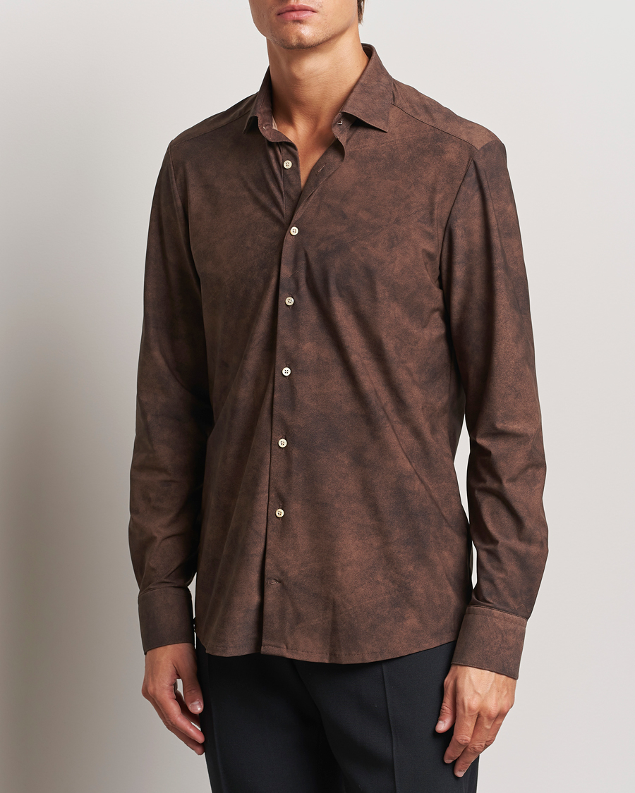 Men |  | Stenströms | Slimline 4-Way Stretch Shirt Brown