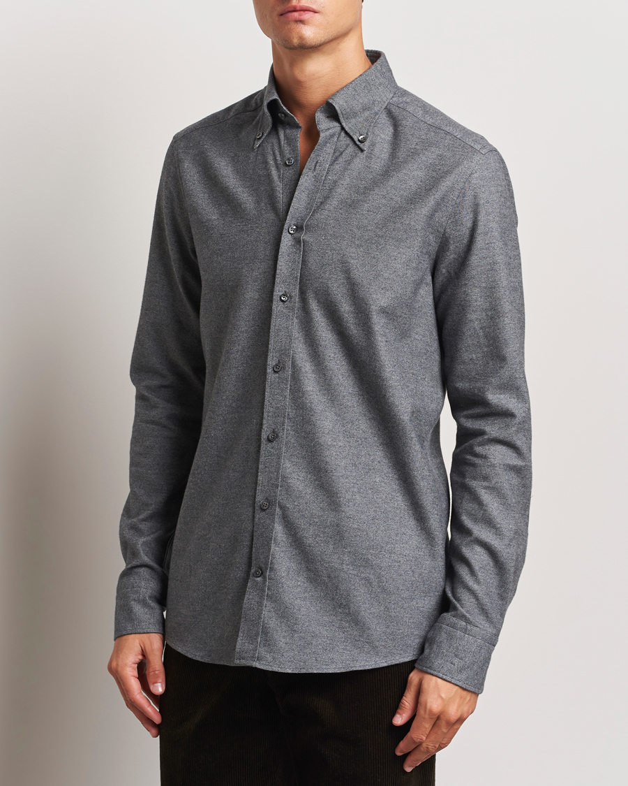 Men |  | Stenströms | Slimline Flannel Shirt Dark Grey