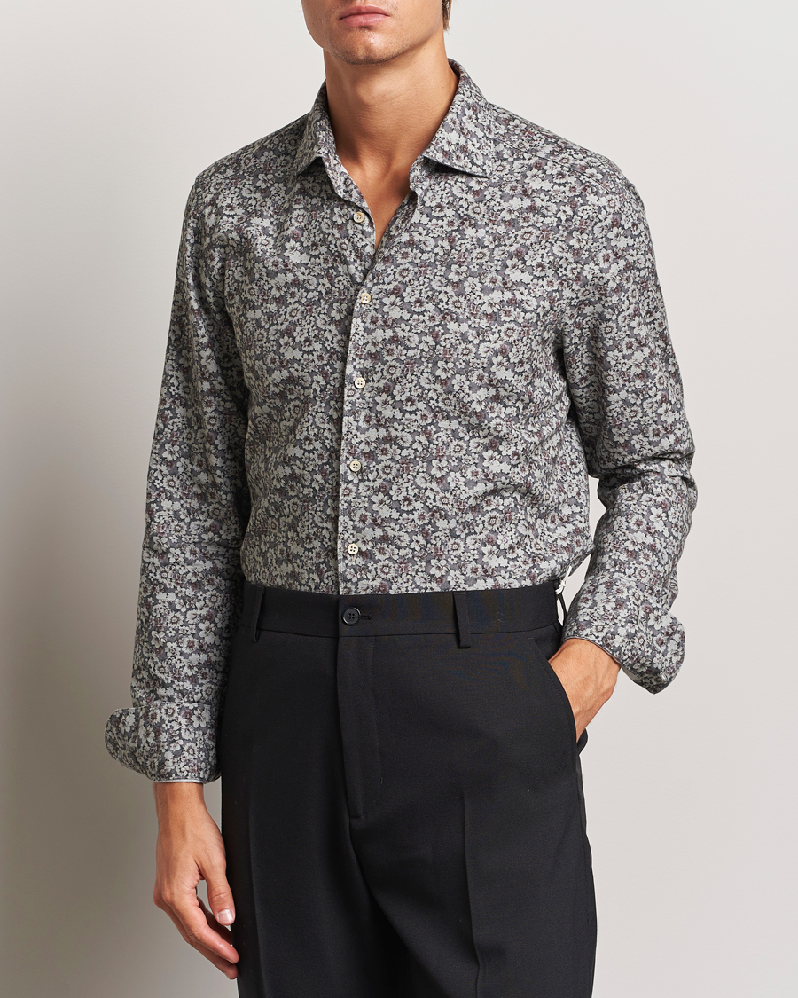 Men |  | Stenströms | Slimline Washed Floral Print Shirt Grey