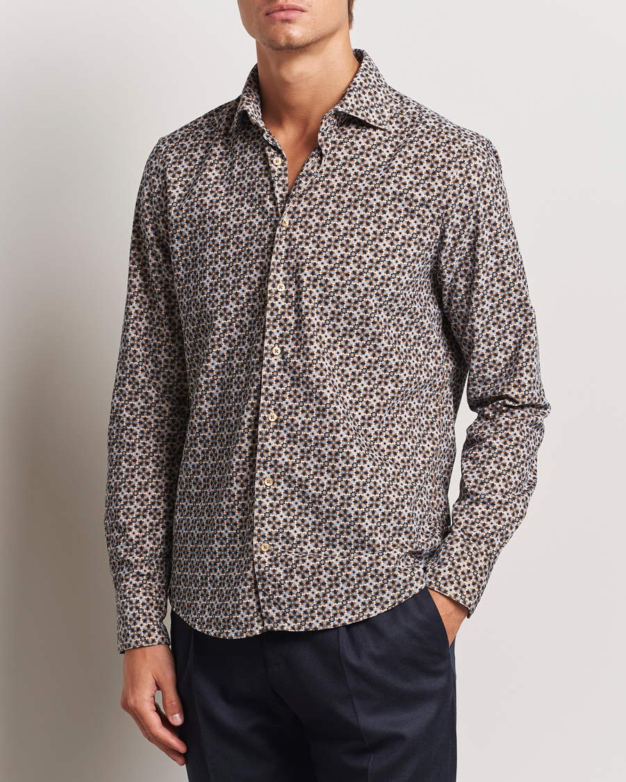 Men | Business & Beyond - Formal | Stenströms | Slimline Printed Cord Shirt Brown