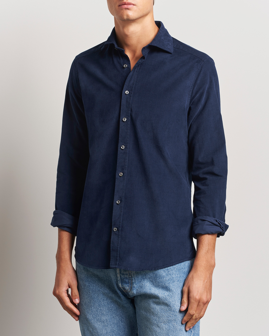 Men |  | Stenströms | Slimline Cut Away Cord Shirt Blue