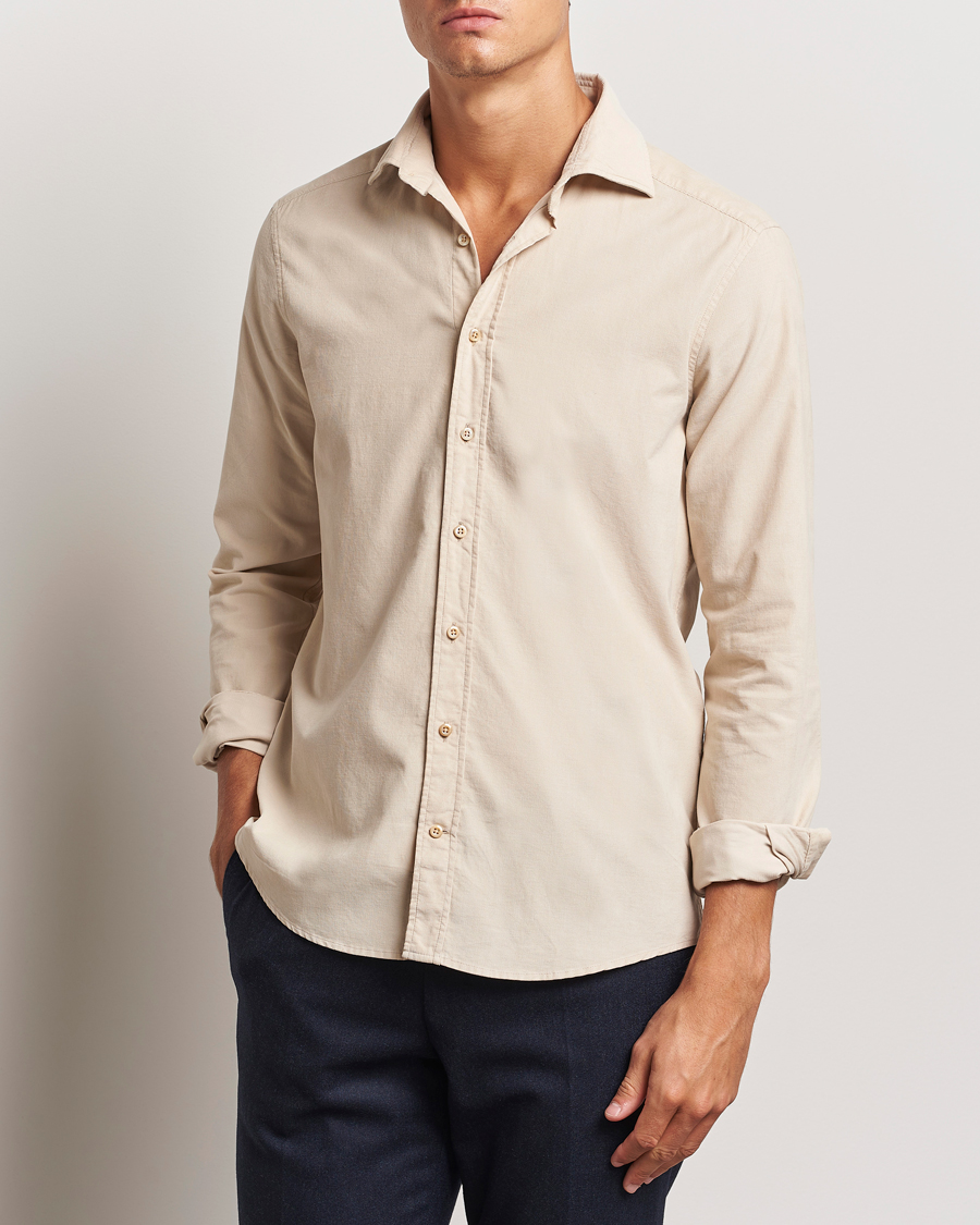 Men |  | Stenströms | Slimline Cut Away Cord Shirt Beige