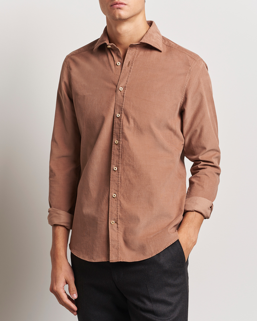 Men |  | Stenströms | Slimline Cut Away Cord Shirt Light Brown