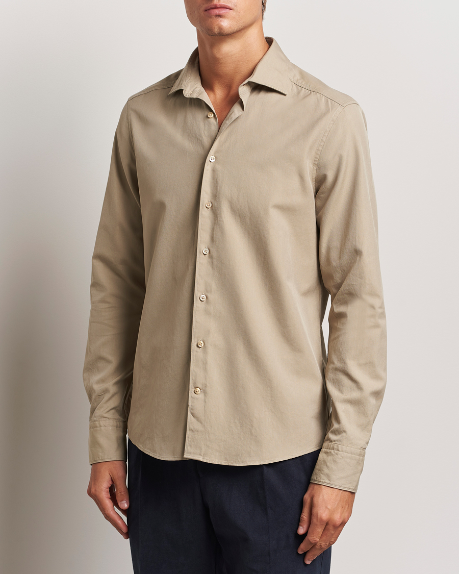 Men |  | Stenströms | Slimline Cut Away Washed Twill Shirt Beige