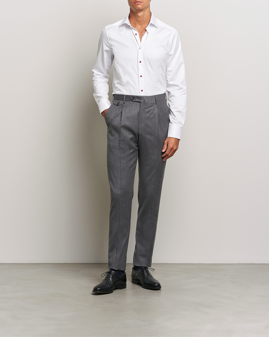 Men | Shirts | Stenströms | Slimline Cut Away Contrast Button Shirt White/Red