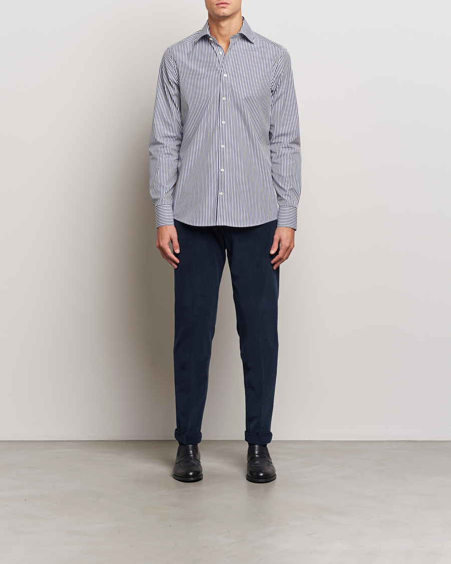 Men |  | Stenströms | Slimline Striped Poplin Cut Away Shirt Blue