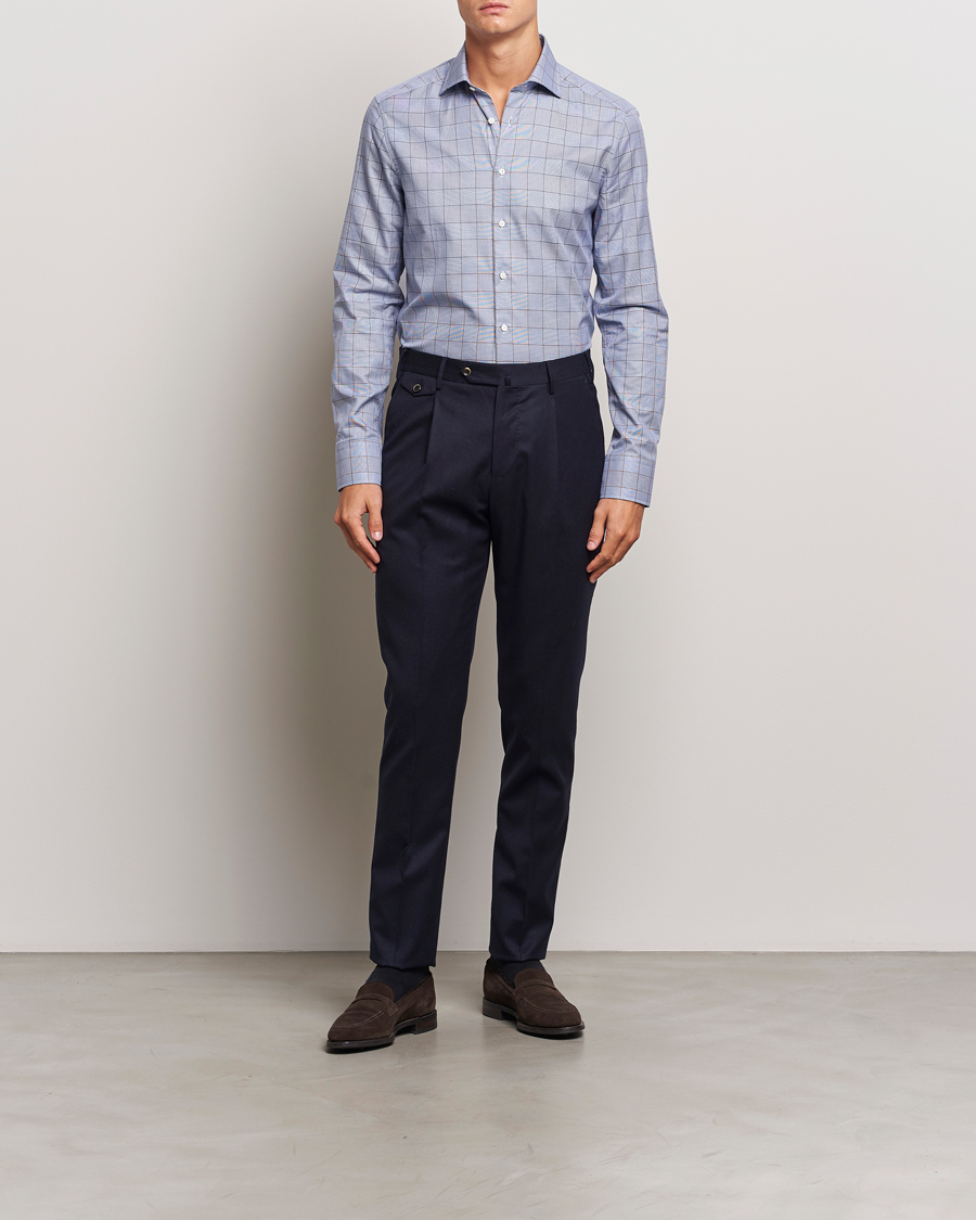 Men |  | Stenströms | Slimline Prince of Wales Check Shirt Blue