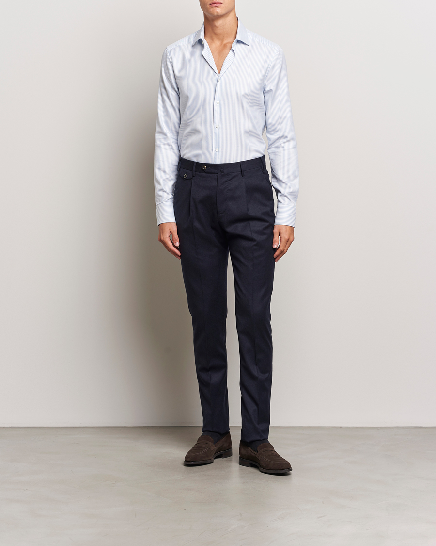 Men |  | Stenströms | Slimline Striped Twill Cut Away Shirt White/Blue