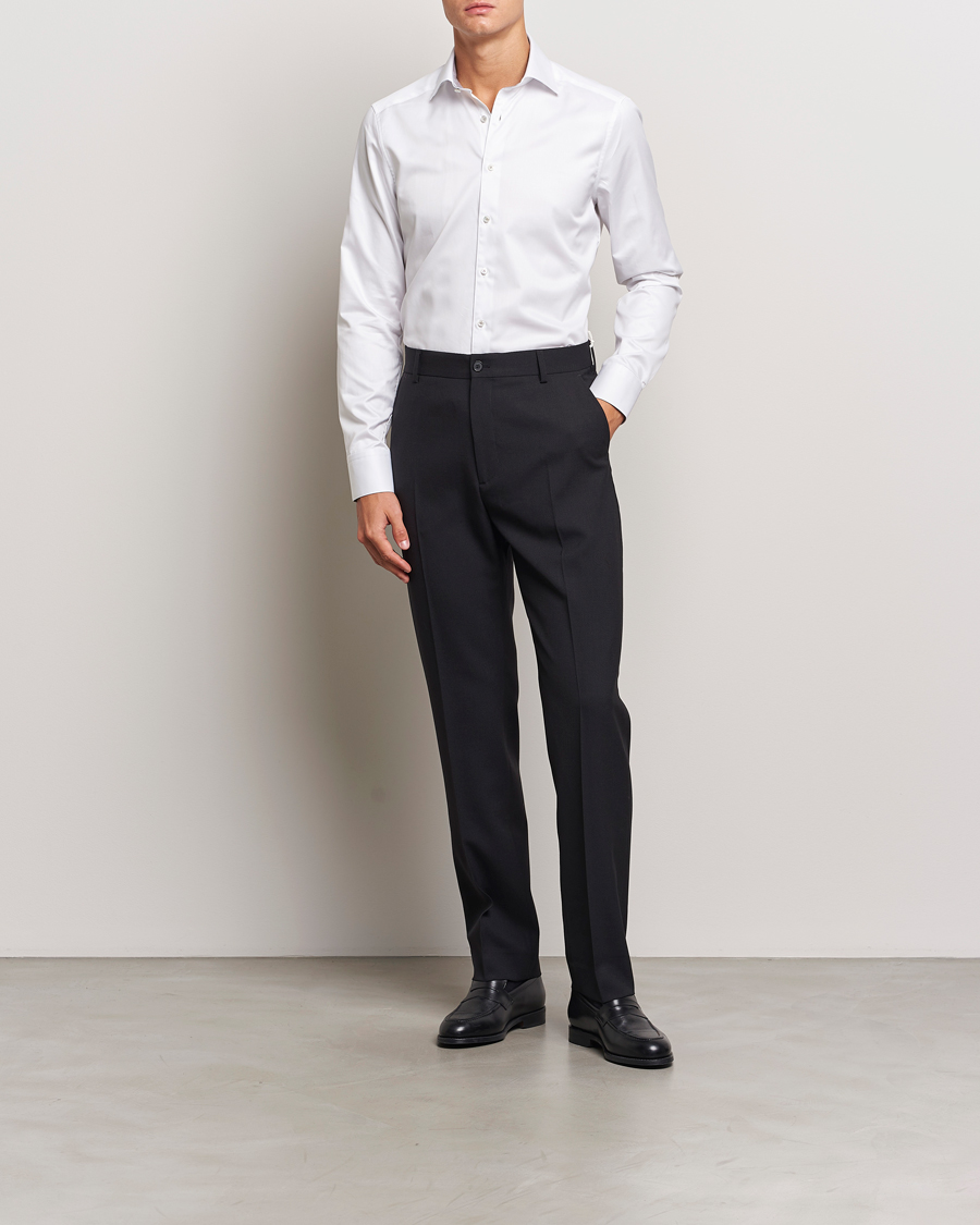 Men | Dark Suit | Stenströms | Slimline Contrast Cut Away Shirt White/Grey