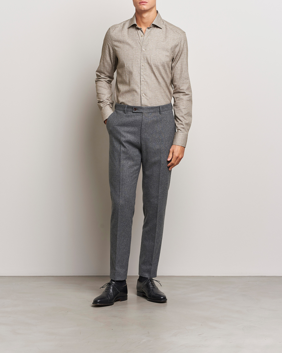 Men |  | Stenströms | Slimline Brushed Printed Cut Away Shirt Beige