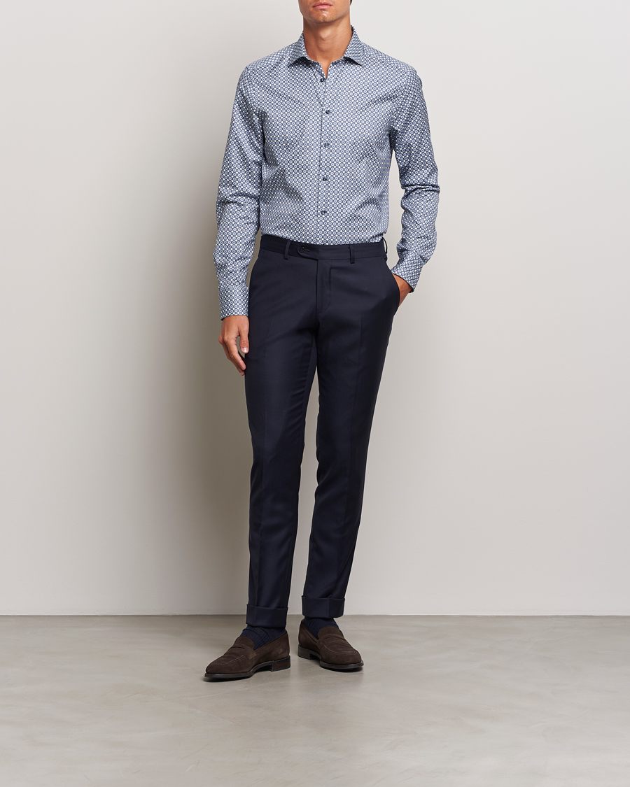 Men |  | Stenströms | Slimline Printed Twill Cut Away Shirt Blue