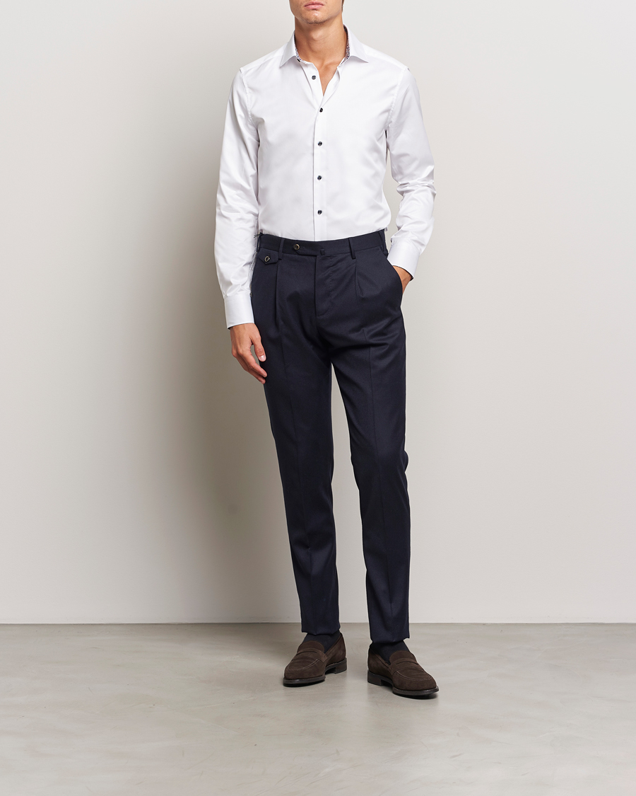 Men |  | Stenströms | Slimline Twill Flower Contrast Shirt White