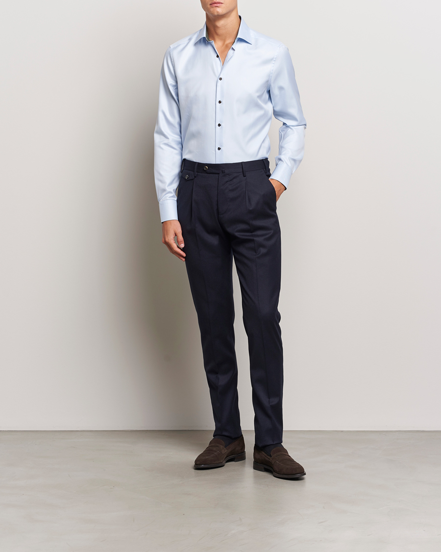 Men |  | Stenströms | Slimline Superior Twill Contrast Shirt Blue