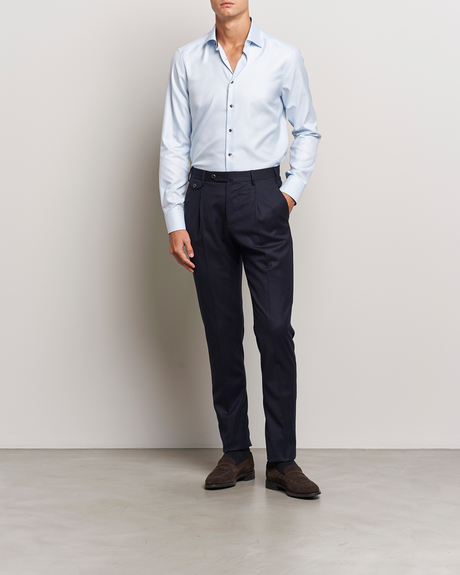 Men | Dark Suit | Stenströms | Slimline Houndstooth Contrast Shirt Blue