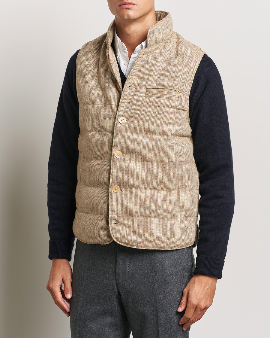 Men |  | Stenströms | Padded Herringbone Wool Vest Brown