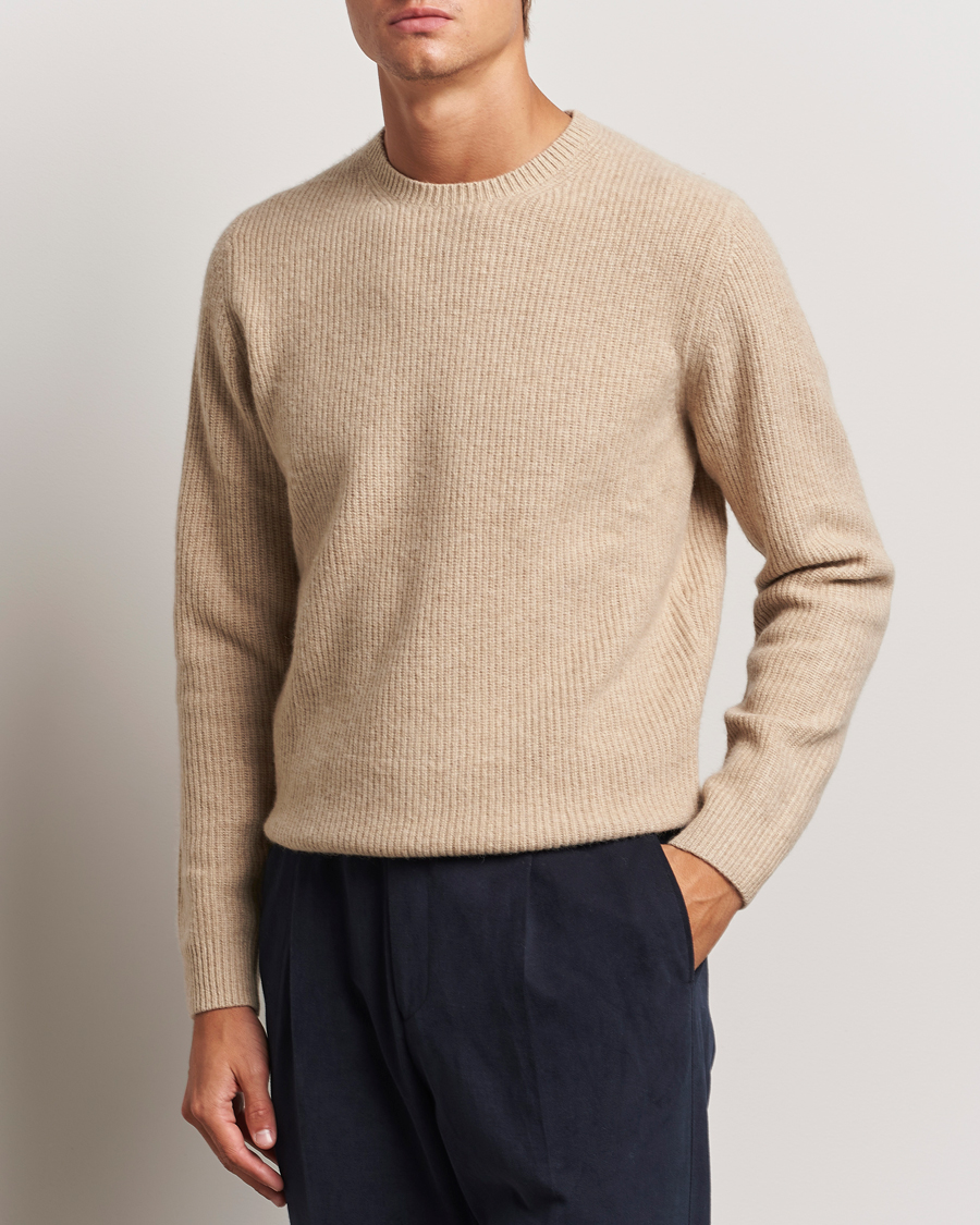 Men |  | Stenströms | Knitted Ribbed  Yak/Merino Sweater Beige