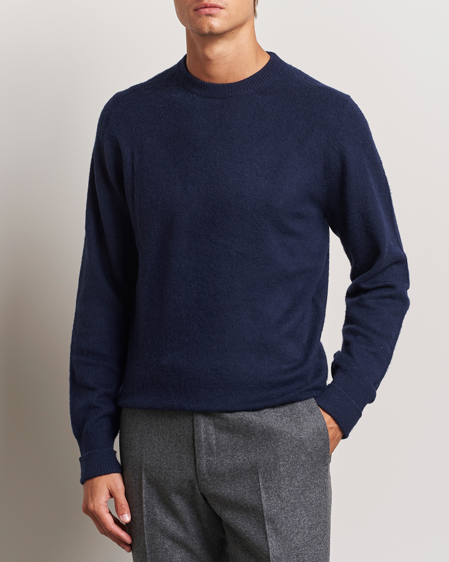 Men | Business & Beyond - Formal | Stenströms | Brushed Merino Crew Neck Navy