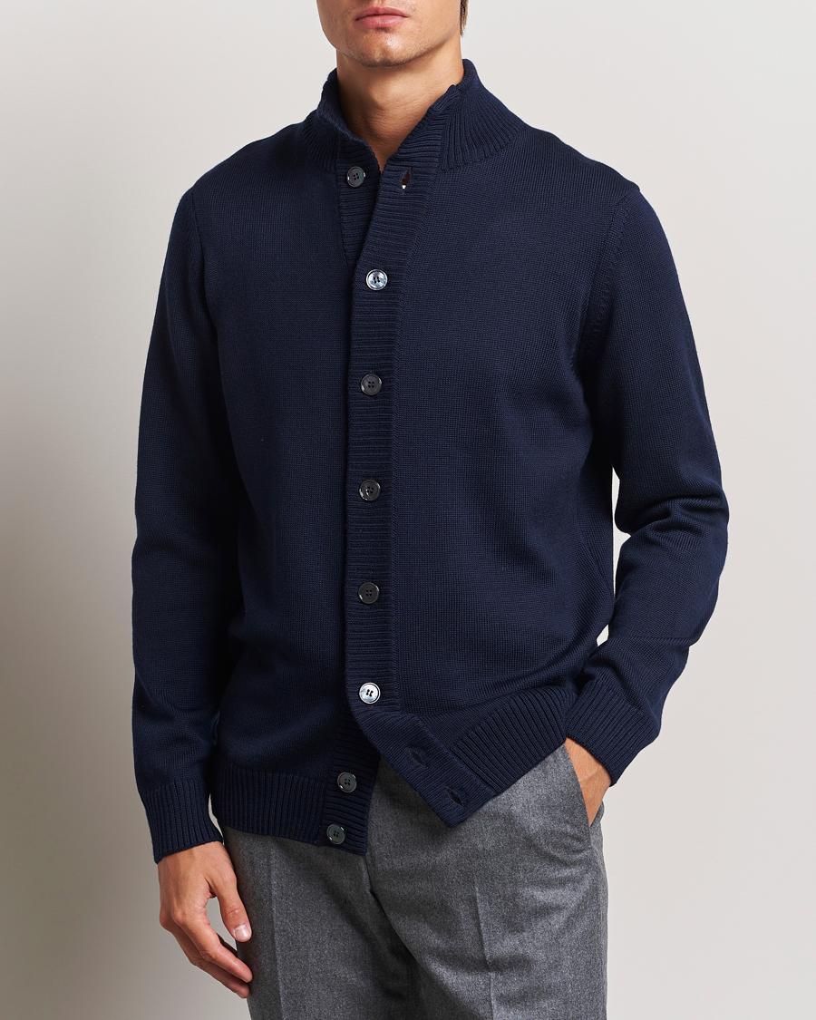 Men | Business & Beyond - Formal | Stenströms | Chunky Knitted Merino Cardigan Navy