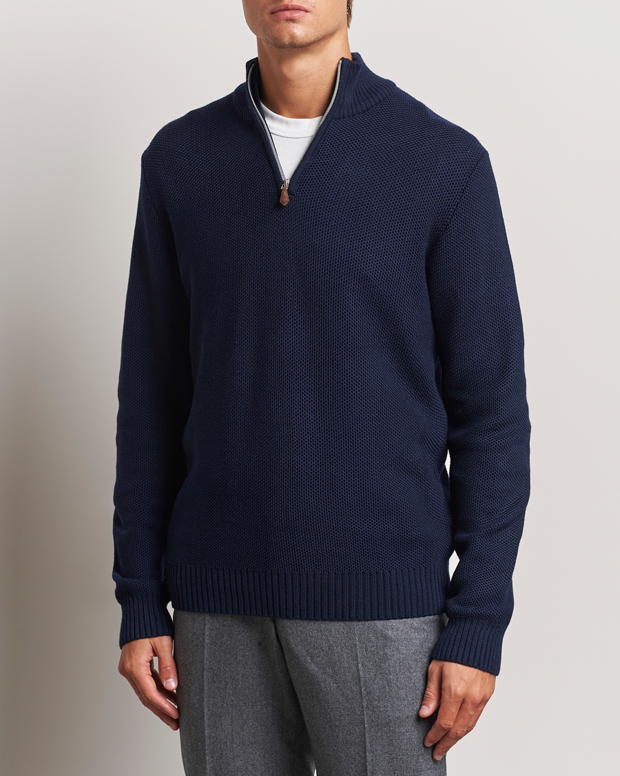 Men |  | Stenströms | Chunky Merino Knitted Half Zip Navy