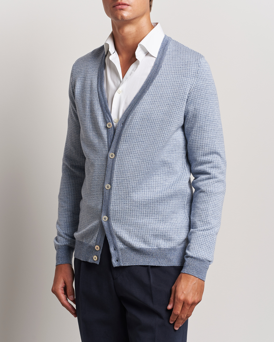 Men |  | Stenströms | Pepita Merino Wool Cardigan Navy