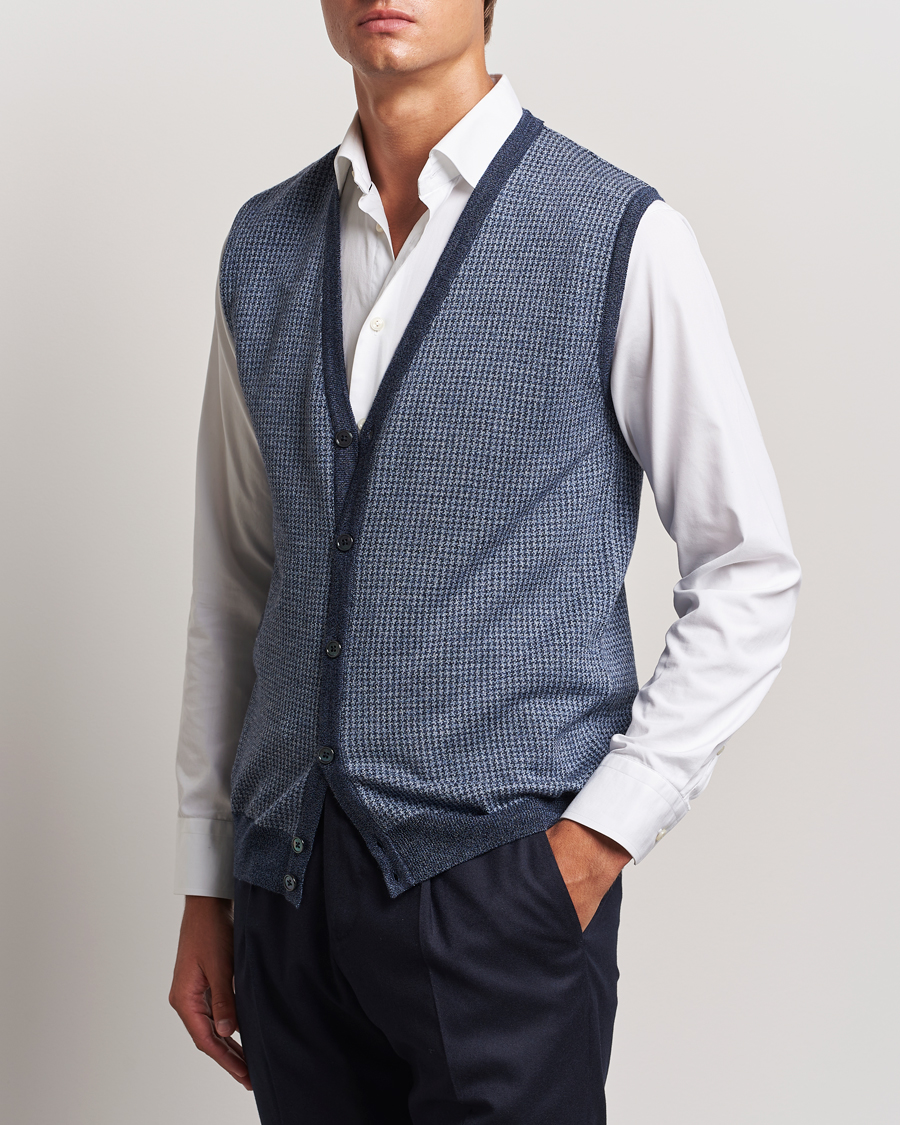 Men |  | Stenströms | Pepita Merino Wool Vest Navy