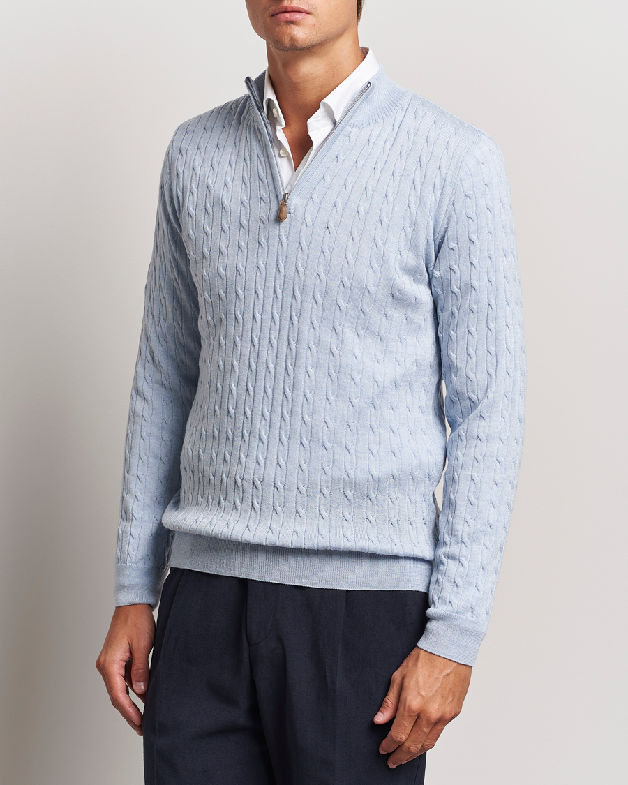 Men |  | Stenströms | Merino Cable Half Zip Light Blue