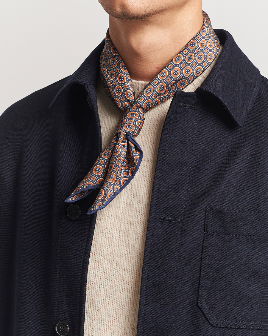 Men |  | Stenströms | Silk Printed Scarf Navy